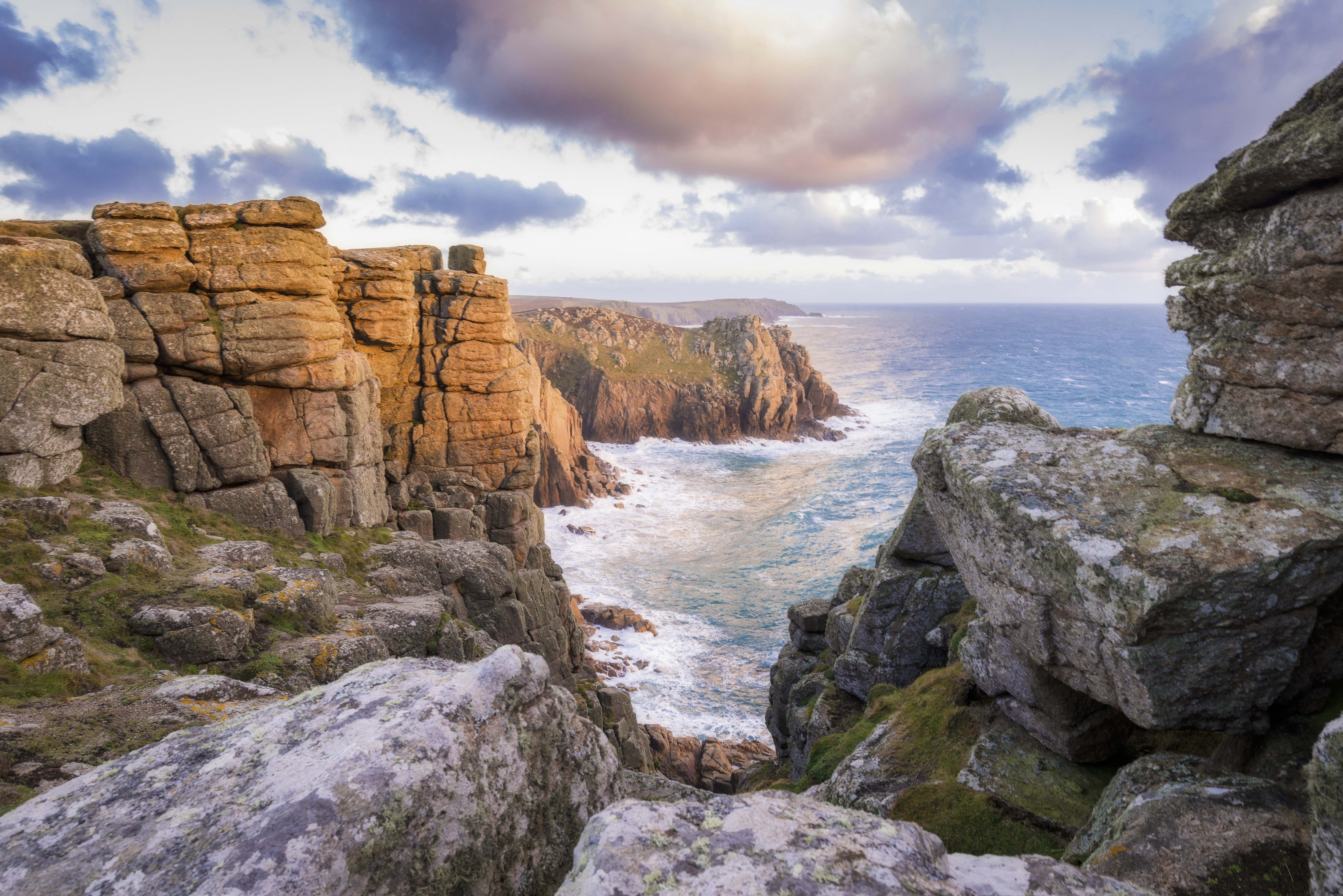 Dramatic Cornish cliffs overlooking the ocean